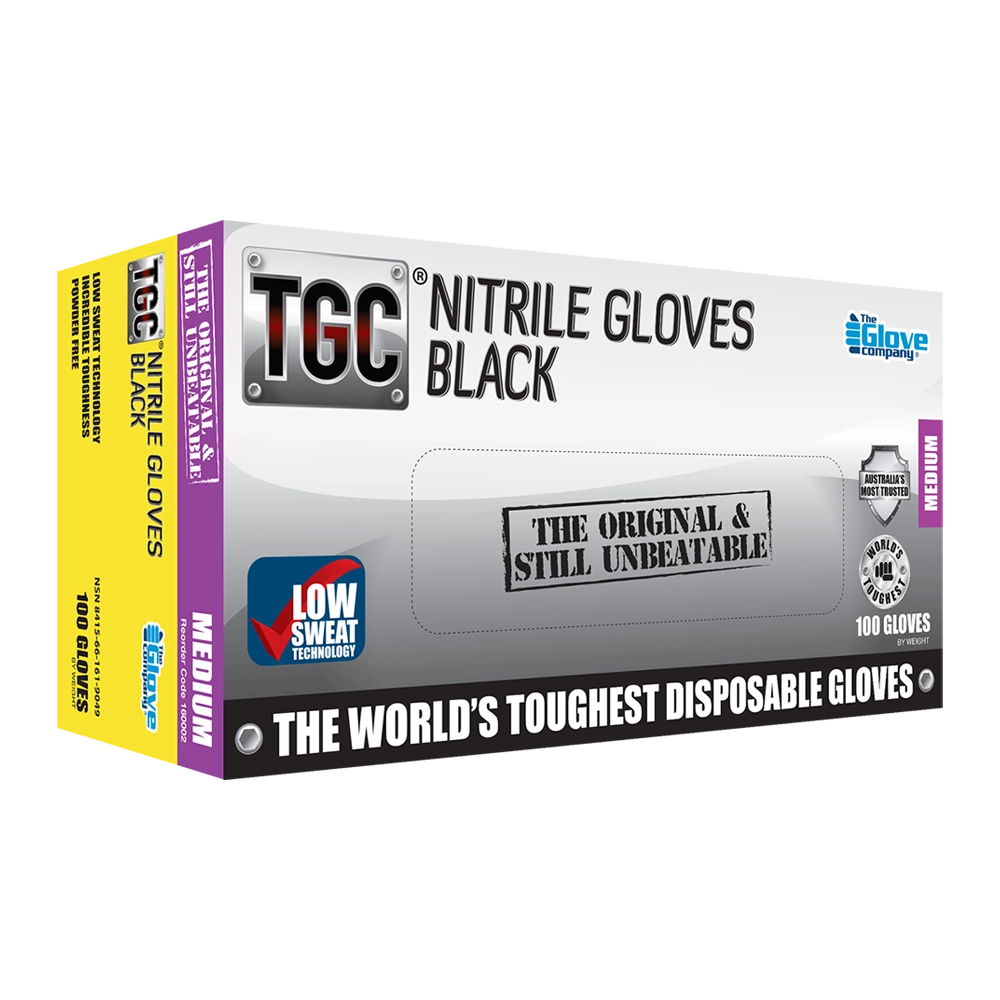 TGC Workgear Black Nitrile Gloves - 100pk - Medium - 160002