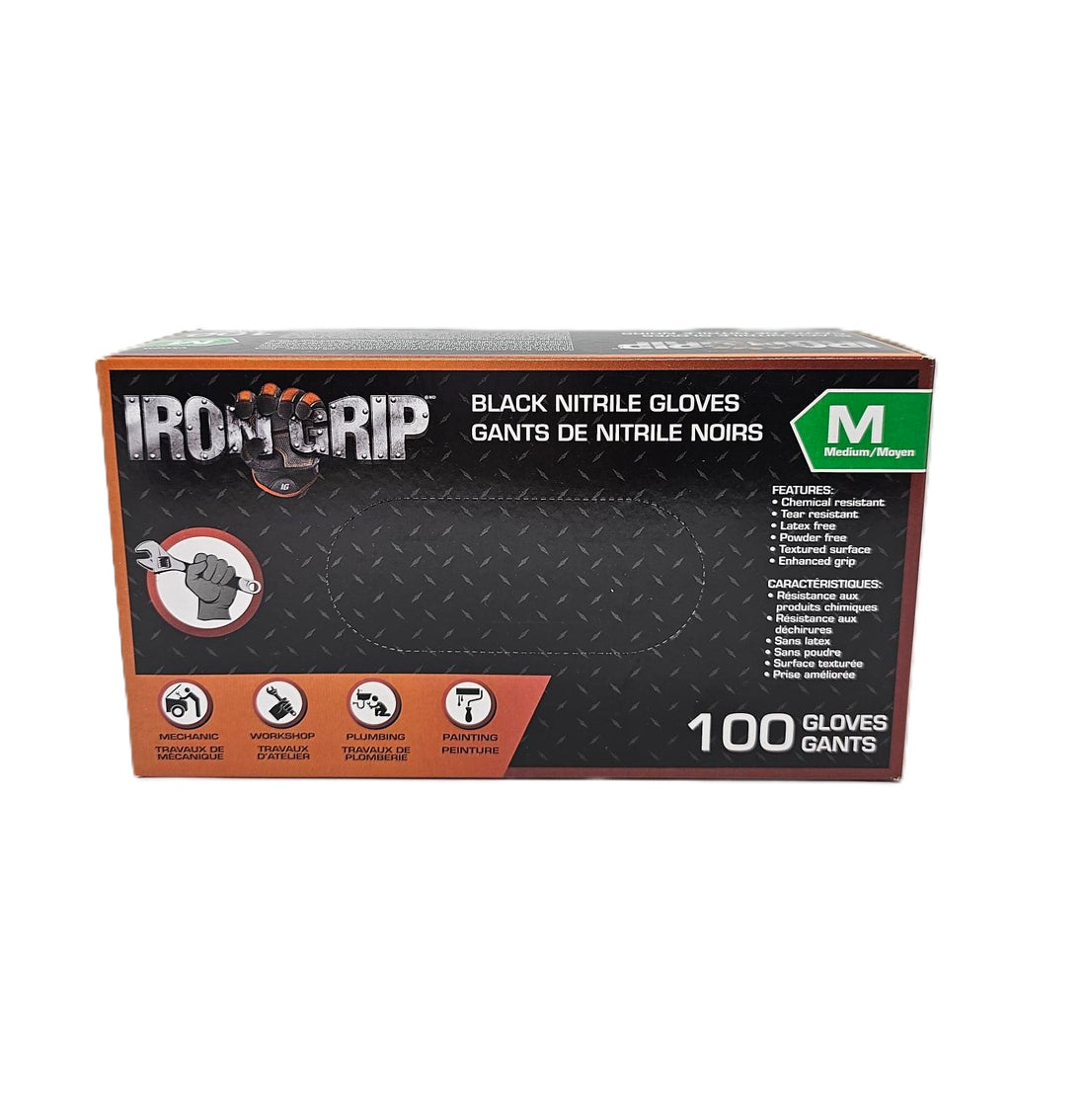 IRON GRIP Black Nitrile Gloves (M) 100 Piece Disposable Gloves Medium - C3350M