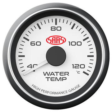 SAAS 52mm White Muscle Series Water Temperature Gauge (40-120C) - SG-WT52W