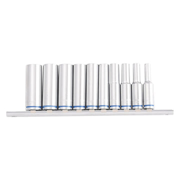 Kincrome Set of 10 1/4" Drive Mirror Polished Deep Sockets on Rail - K2176