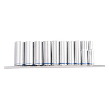 Kincrome Set of 10 3/8" Drive Mirror Polished Deep Sockets on Rail - K2178