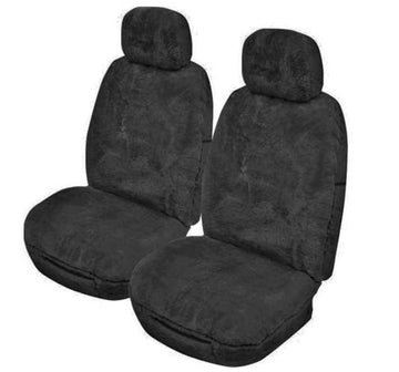 MyCar 25mm Thick Sheepskin Front Seat Covers Universal Size 30 - Charcoal Alpine - SALPA3008