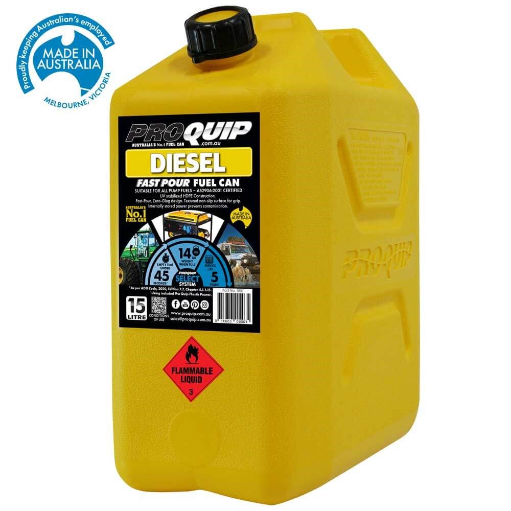 Pro Quip 15L Plastic Fast Pour Fuel Jerry Can - Diesel Yellow - 1007