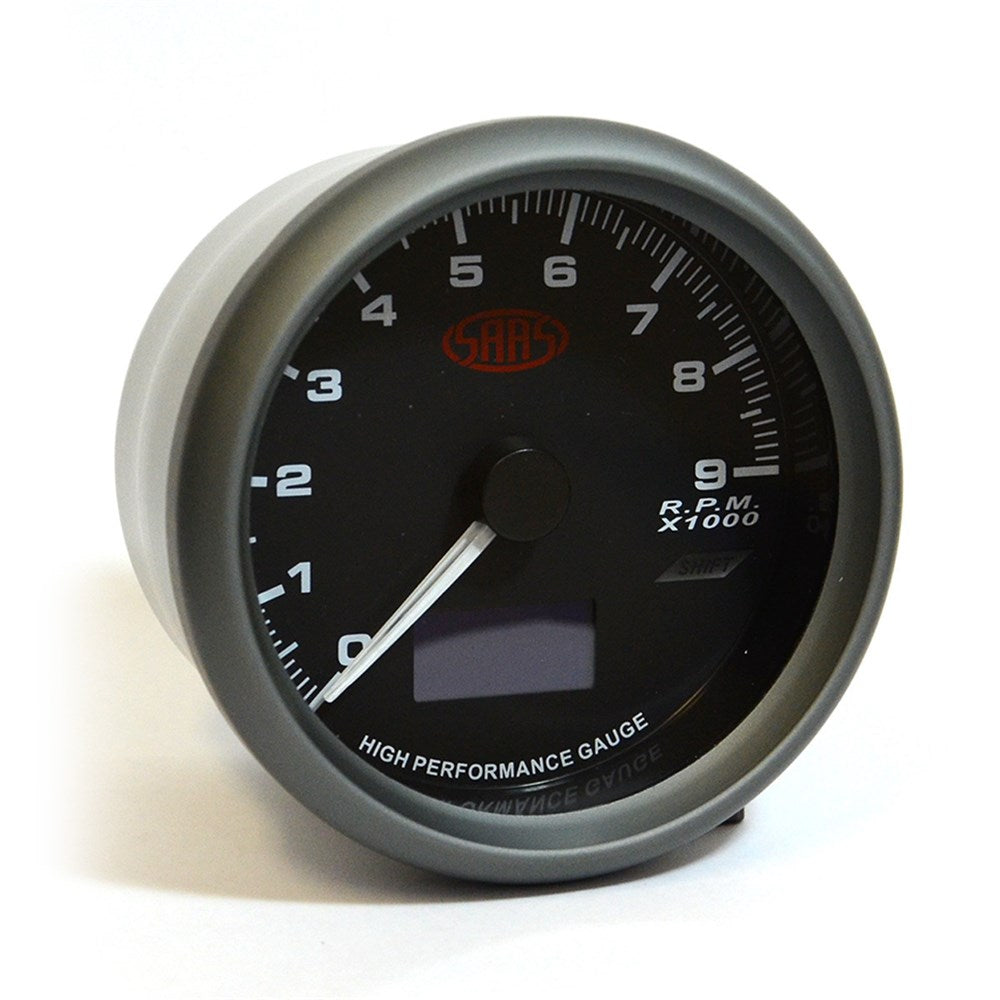 SAAS 3.5" (89mm) Black Muscle Series In-Dash Tachometer with Shiftlite (0-9K RPM) - SG31642