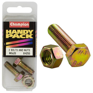Champion Pack of 2 M8 x 20 x 1.25mm High Tensile, Grade 8.8 Hex Set Screws and Nuts - BH255