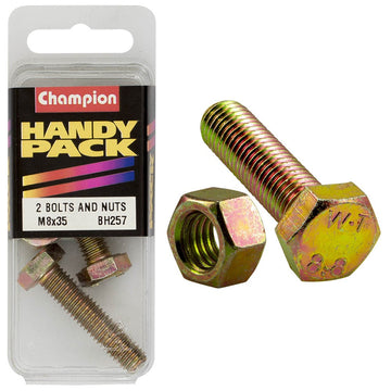 Champion Pack of 2 M8 x 35 x 1.25mm High Tensile, Grade 8.8 Hex Set Screws and Nuts - BH257