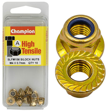 Champion Pack of 10 M4 x 0.7mm High Tensile Grade 8.8, Zinc Plated Self Locking Flange Hex Nuts with Nylon Insert - SLFM156