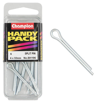 Champion Pack of 6 4.0 x 32mm Zinc Plated Steel Split Pins - BH196