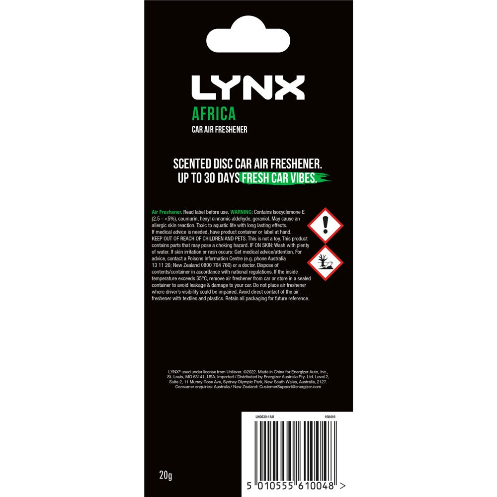 Lynx 3D Hanging Air Freshener - Africa (Single) - E304192900
