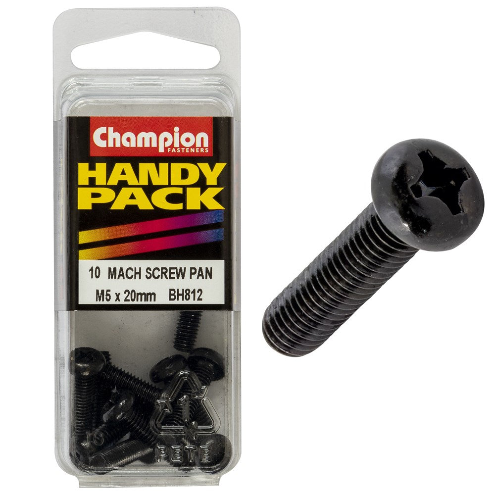 Champion Pack of 10 M5 x 20mm Black, Zinc Plated, Philips Pan Head