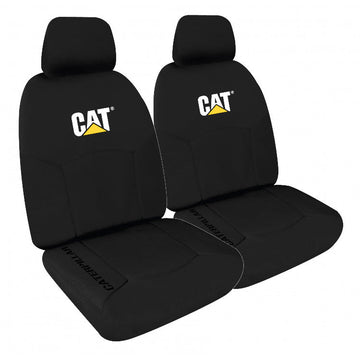 CAT Brand Icon Design Canvas Seat Covers Black Front Pair - CVCATBX-ICON30