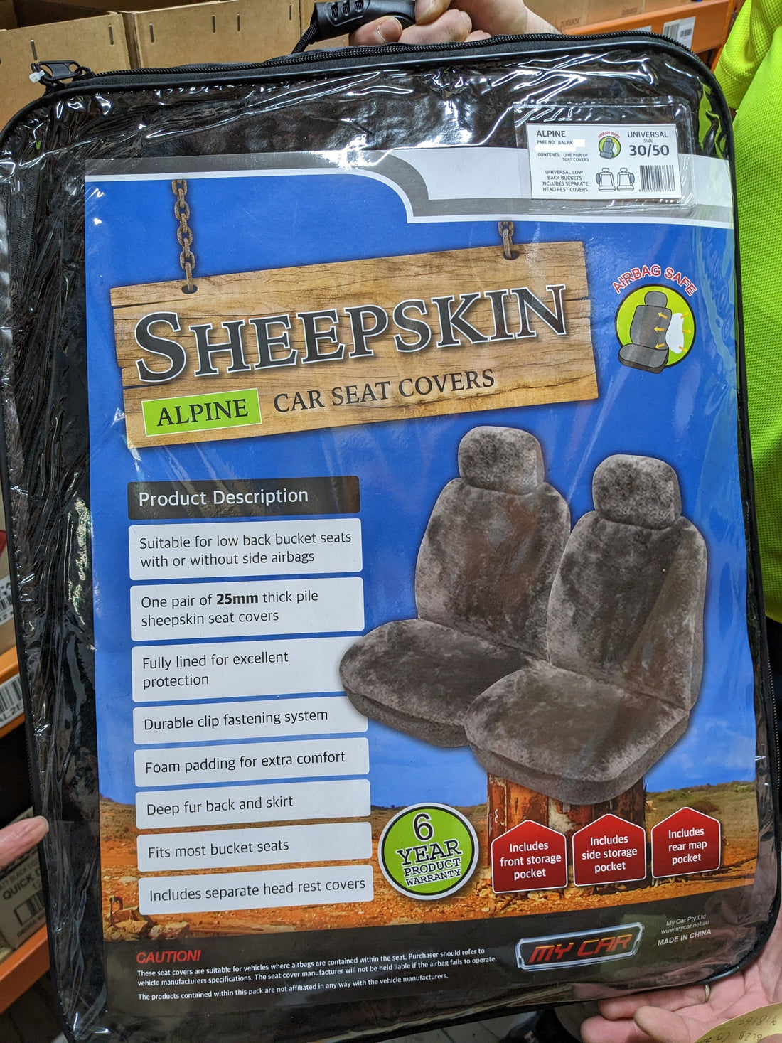 MyCar 25mm Thick Sheepskin Front Seat Covers Universal Size 30 - Charcoal Alpine - SALPA3008