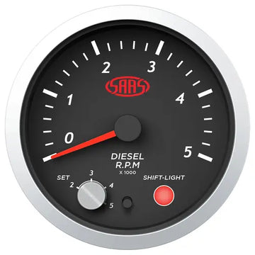 SAAS Tachometer Diesel 0-5K Shiftlight 80mm (3 1/8") Street Series Black 12V - SG21265