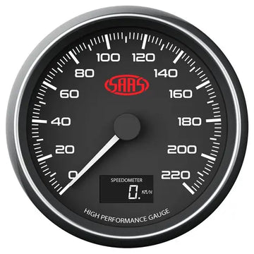 SAAS Speedo 0-220 KPH 80mm (3 1/8") In Dash Muscle Series I Black 12V - SG31632