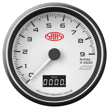 SAAS Tachometer 0-9K Shiftlite 80mm (3 1/8") In Dash Muscle Series I White 12V - SG31641