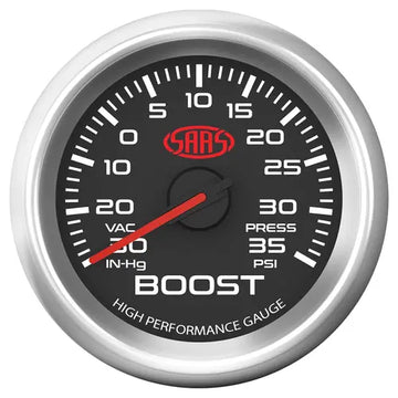 SAAS Boost Gauge 30inHg-35psi 52mm Muscle Series 3 Black 12V - SG32211