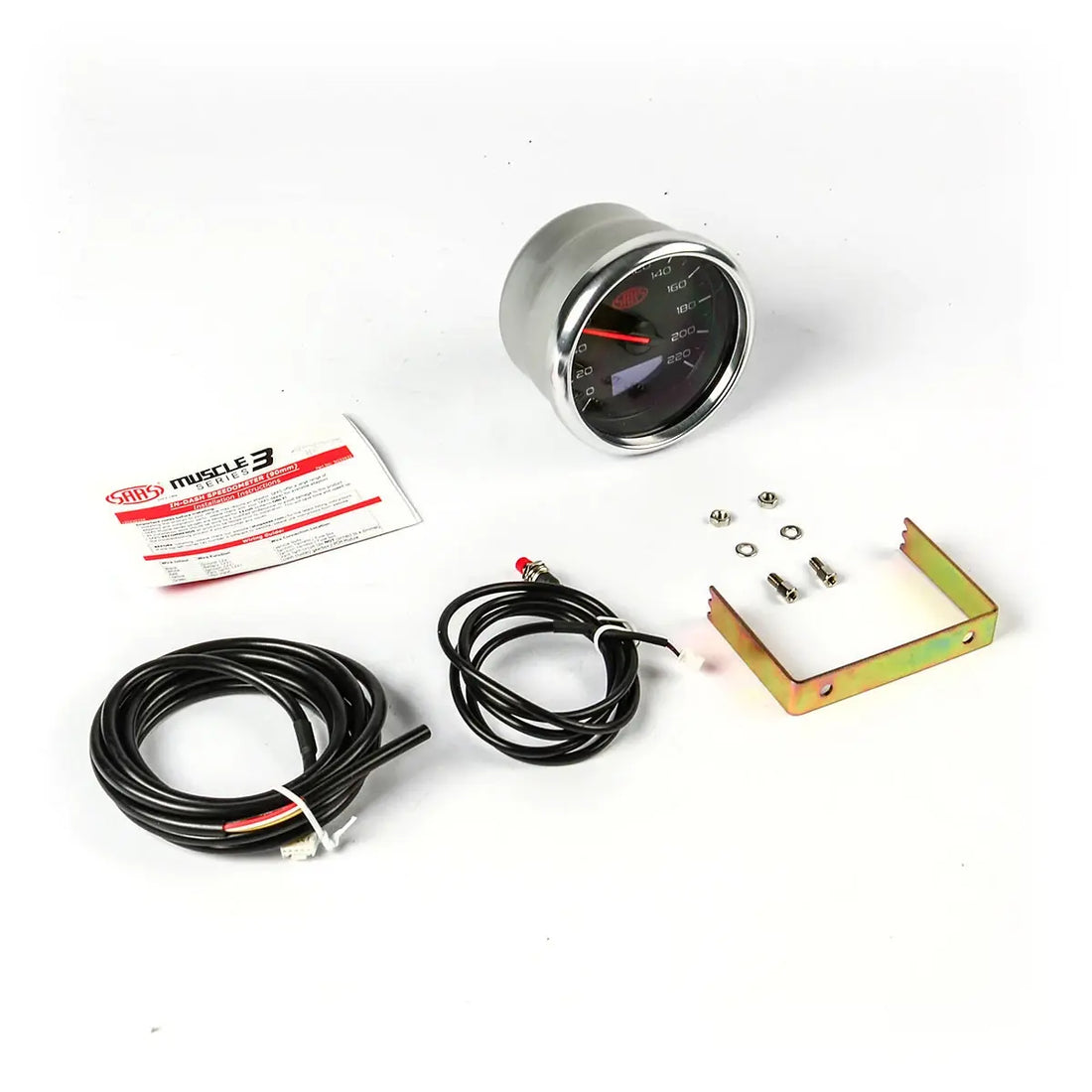 SAAS Speedometer 0 - 220 KPH 80mm (3 1/8 inch) In Dash Black Muscle Series 3 - SG32632
