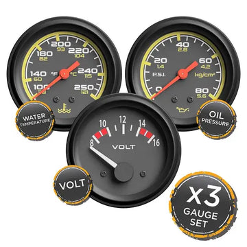 SAAS Triple Gauge Set Water Temp Oil Press Volt 12V - SG72300