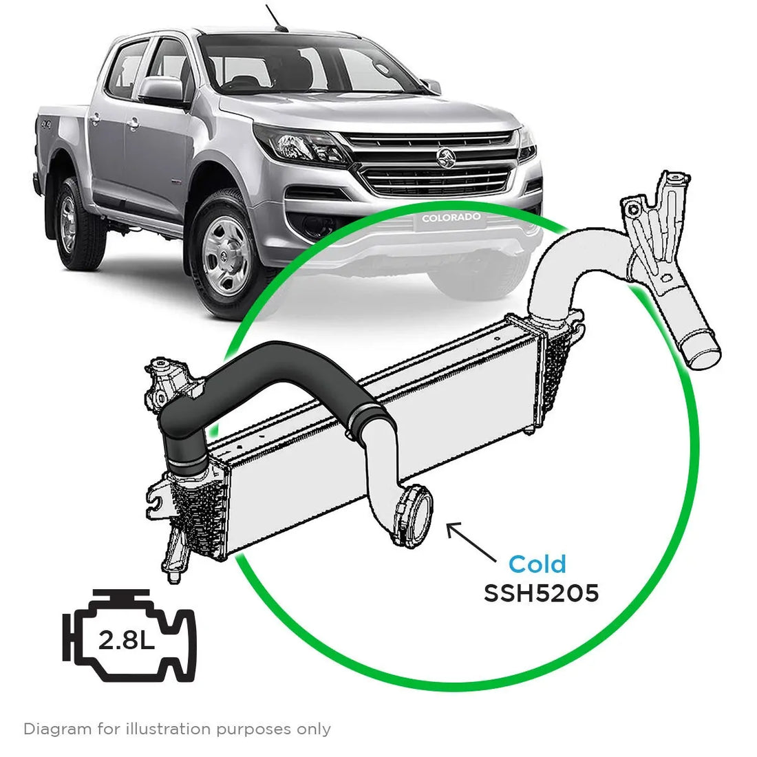 SAAS to suit Holden Colorado Duramax 2012 - 2016 2.8L  Silicone Intercooler Cold Pipe- SSH5205