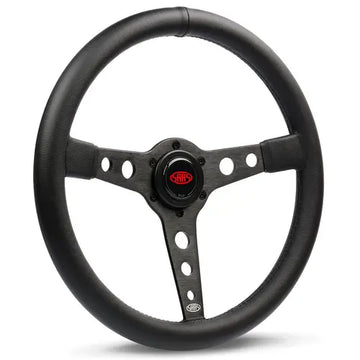 SAAS Steering Wheel Leatherette 14" ADR Retro Black Spoke Black Stitching - SW616OS-BS