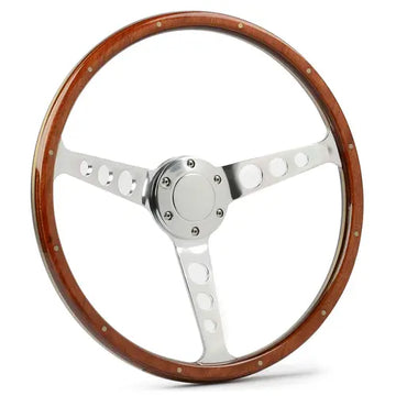 SAAS Steering Wheel Wood 15" ADR Classic Polished Alloy Holes + Rivet - SW704PHW