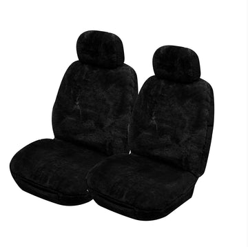 MyCar Downunder 16mm Thick Sheepskin Front Seat Covers Universal Size 30 - Black - SDOWA3004