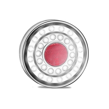 LED Autolamps MAXILAMP1XCWE Maxilamp Single Round Rear Combination LED Lamp with Round Reflector, Clear Lens and Black Chrome Trim - Stop/Tail/Reverse
