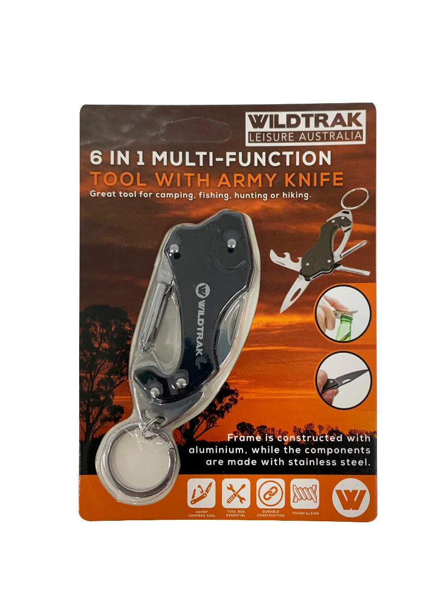 WILDTRAK 6 in 1 Multi Tool Keyring with Army Knife - CA0157