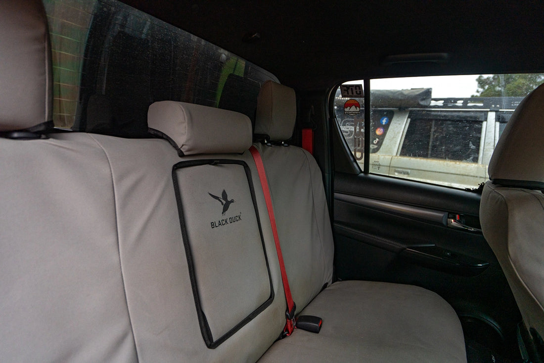 Black Duck Rear Seat Cover for 07/2015+ Toyota Hilux Dual Cab (excludes 48V Model) - Black Canvas - HX157ARCVBK