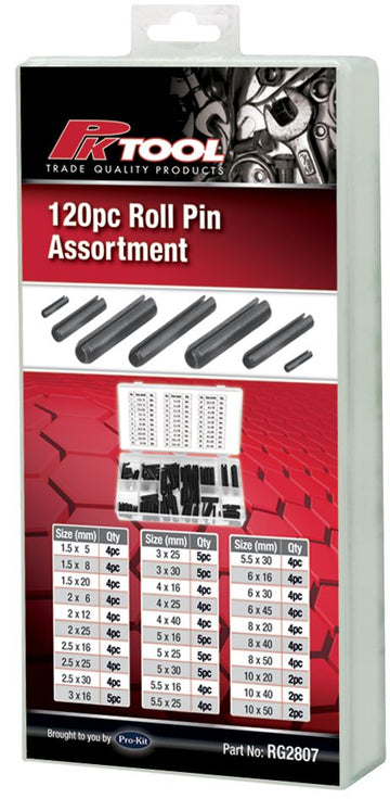 PKTool 120pc Roll Pin Assortment - RG2807 (Pickup Only)