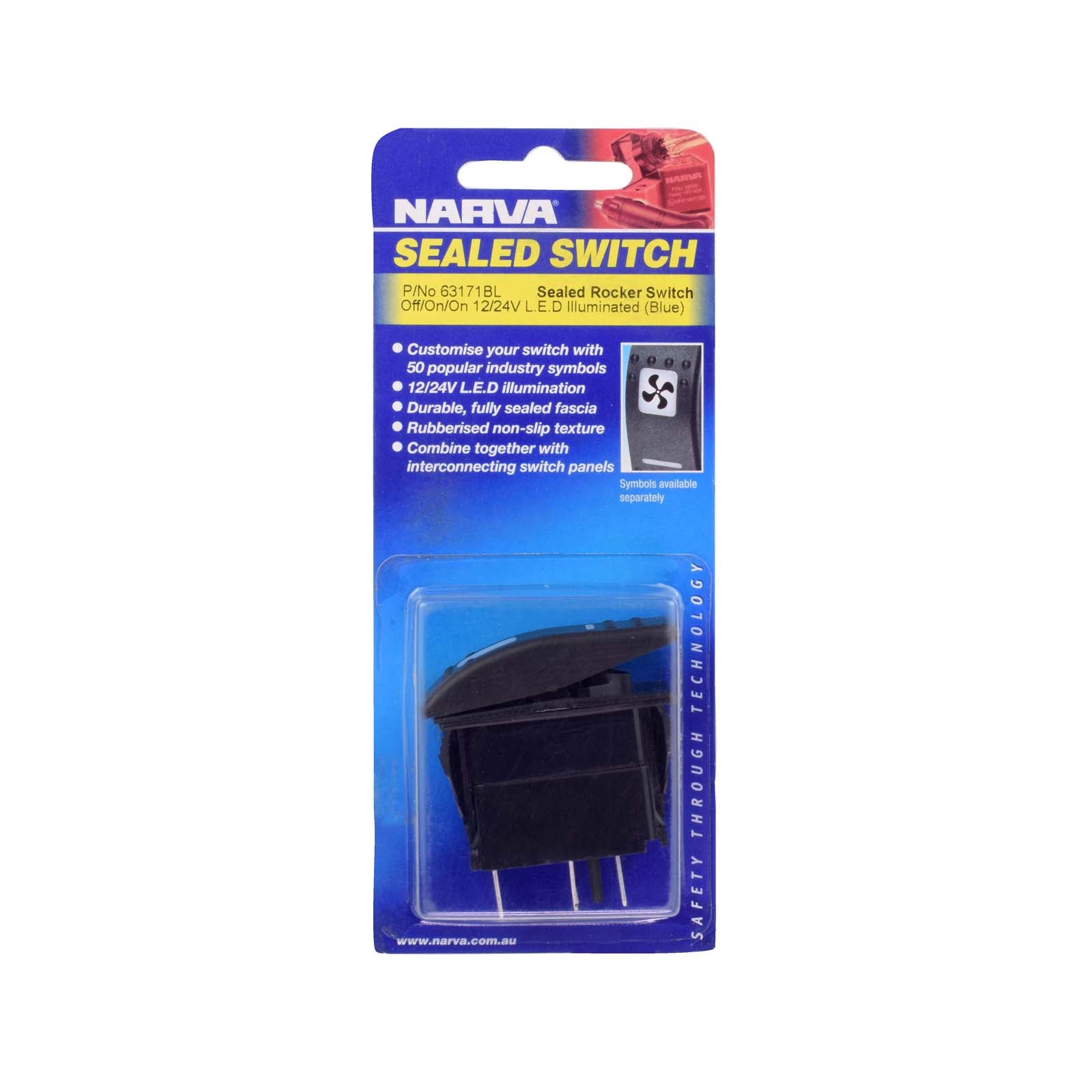 Narva 63171BL 12/24V Off/On/On LED Illuminated Sealed Rocker