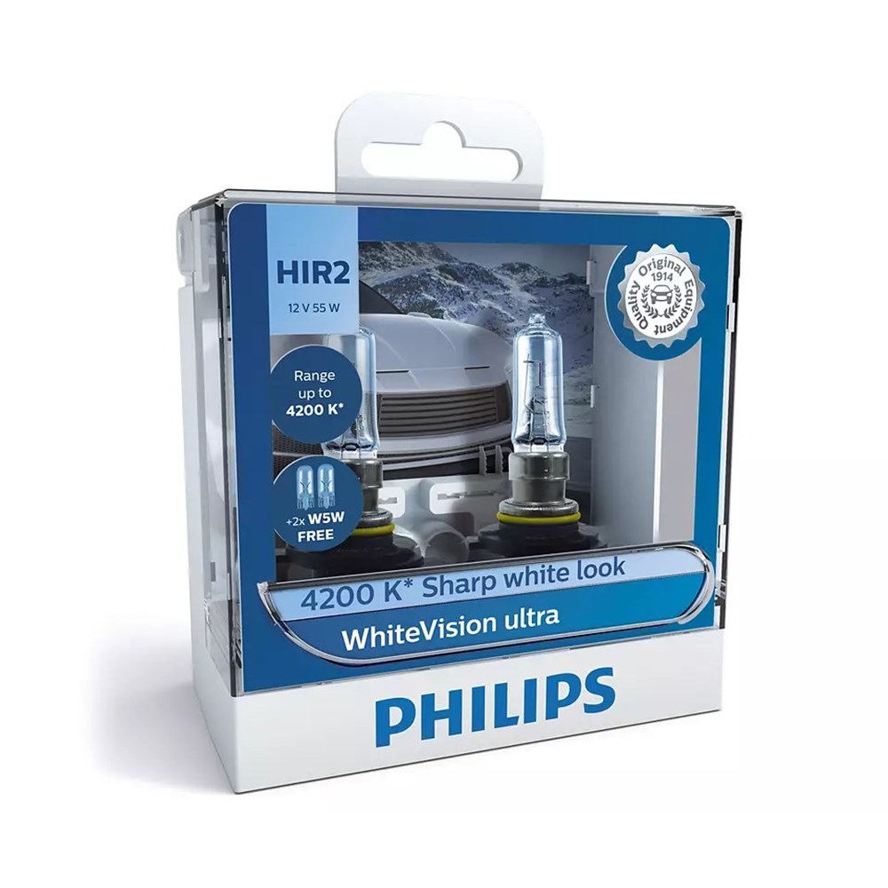 Philips 9012WVUSM WhiteVision Ultra 12V HIR2 55W 4200K Headlight Globes  with 2x W5W Park Globes (Twin Pack) - Auto One