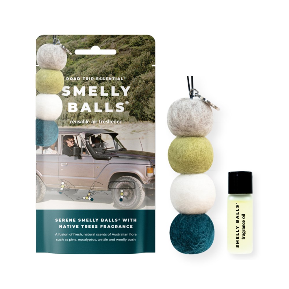 Smelly Balls Serene - Native Trees Fragrance Reusable Air Freshener Starter  Set with Pouch - ARSBSSRTV - Auto One