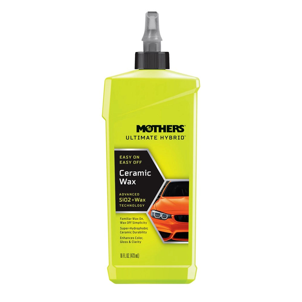 Yellow bottle of Mothers Ultimate Hybrid Ceramic Wax on a white background