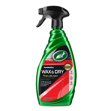 Green bottle of Turtle Wax Wax & Dry on a white background