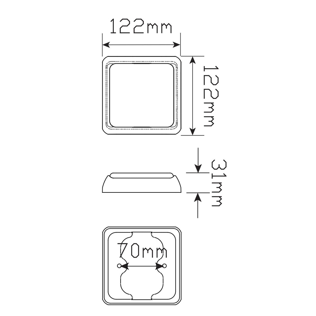LED Autolamps 100BSTIM Square STOP/TAIL INDICATOR LAMP WITH Clip in BRACKET