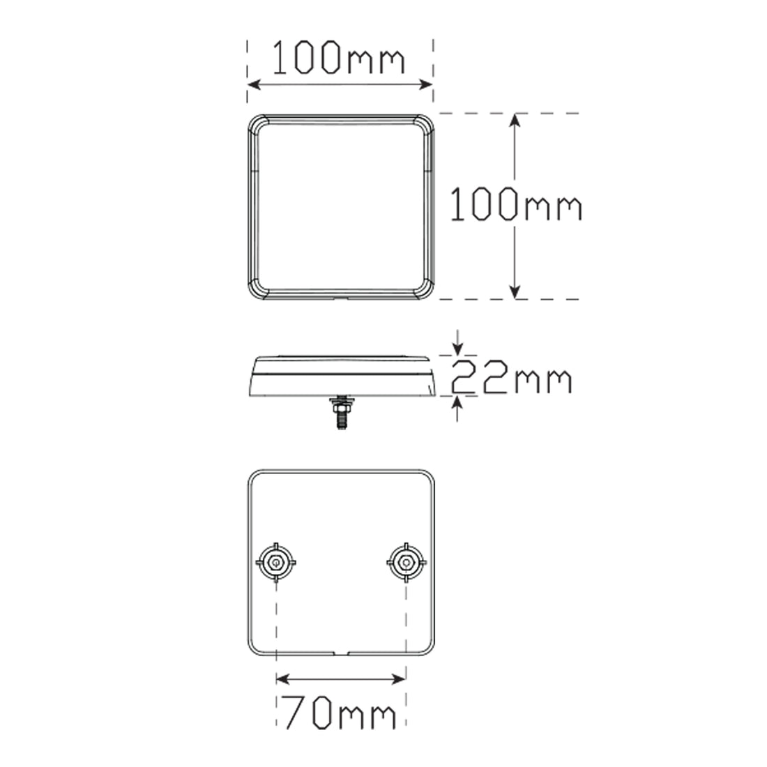 LED Autolamps 101BAR2 Budget Trailer Lamps, STOP/TAIL/INDICATOR  WITH REFLEX REFLECTOR 100mm x 100mm x 22mm