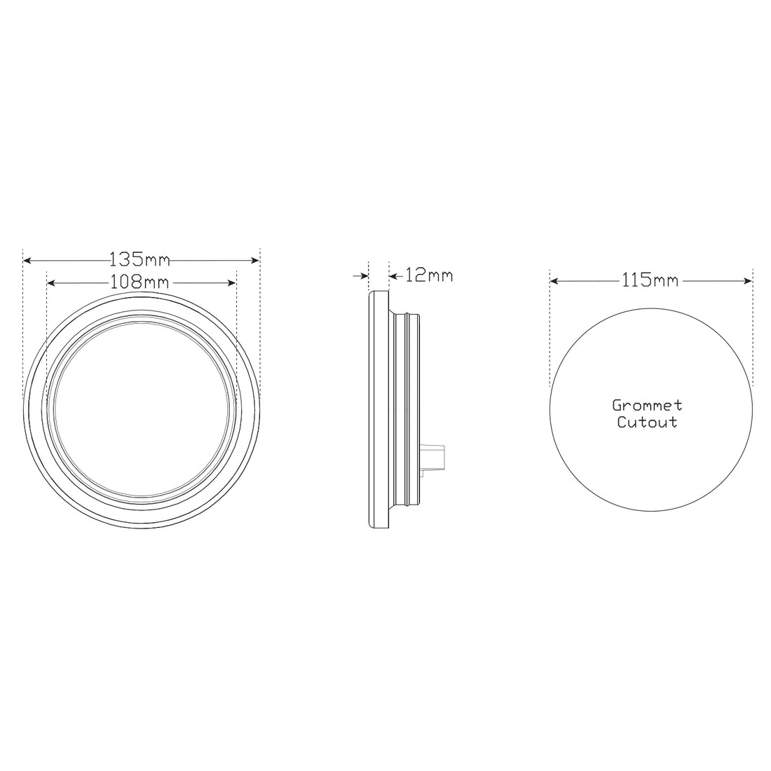 LED Autolamps 113WMG Round Reverse Lamp with Grommet & 3 Pin Plug