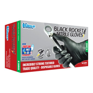 TGC Black Rocket Nitrile Disposable Gloves 100 Pack Size XL - 130004