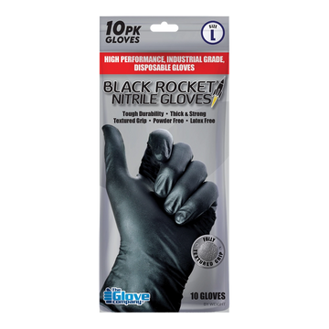 TGC Black Rocket Heavy Duty Disposable Nitrile Gloves 10 Pack - Large - 130103