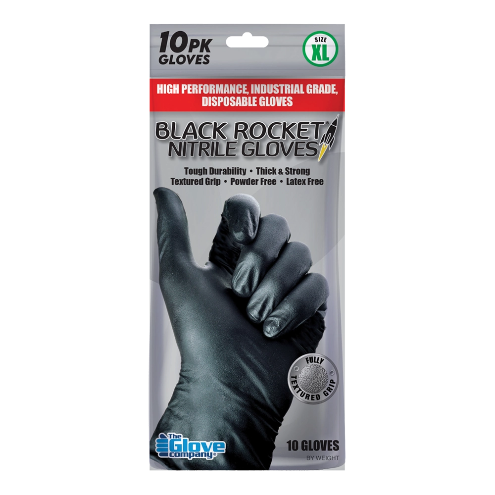 The Glove Company Handy Pack of 10 Black Rocket Heavy Duty Disposable ...