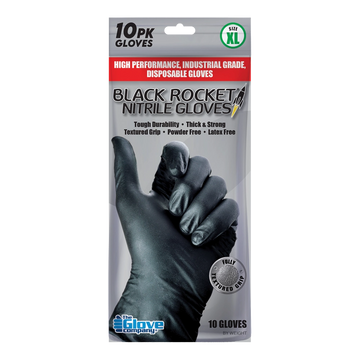 TGC Black Rocket Heavy Duty Disposable Nitrile Gloves 10 pack - XL - 130104
