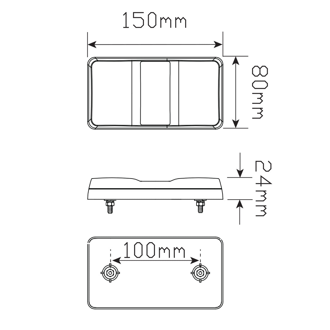 LED Autolamps 150ARM Premium Trailer Lamp, STOP/TAIL/INDICATOR  WITH REFLEX REFLECTOR 150mm x 80mm x 24mm