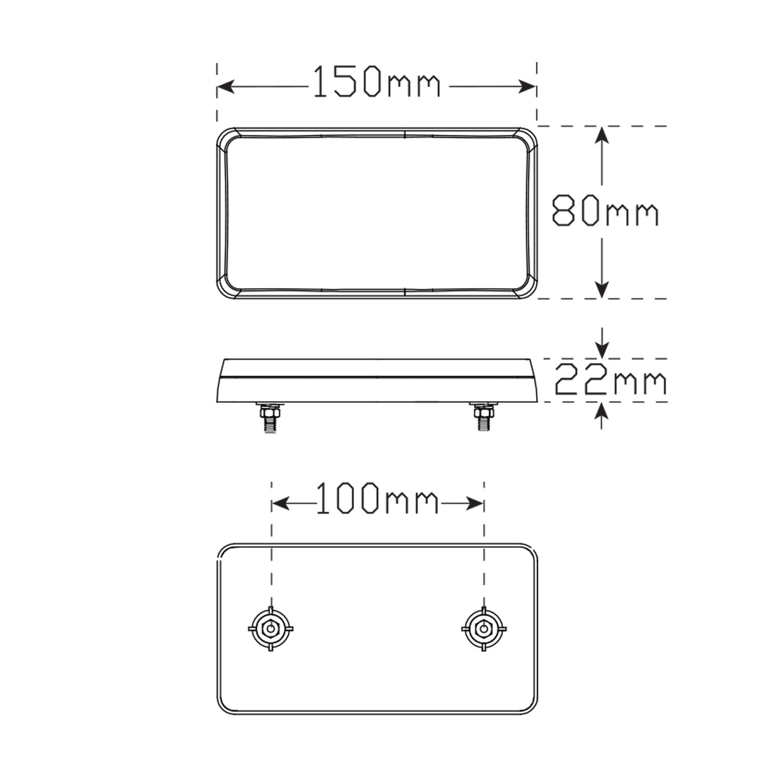 LED Autolamps 151BAR2 Budget Trailer Lamps, STOP/TAIL/INDICATOR  WITH REFLEX REFLECTOR 150mm x 80mm x 22mm