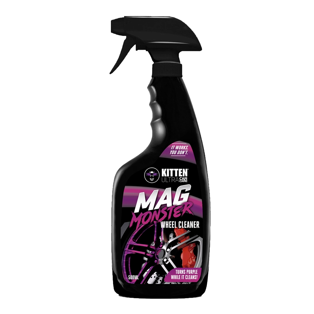 Black spray bottle labeled 'Mag Monster Wheel Cleaner' on a white background