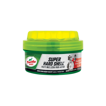 Turtle Wax Super Hard Shell paste wax jar with yellow lid on a white background