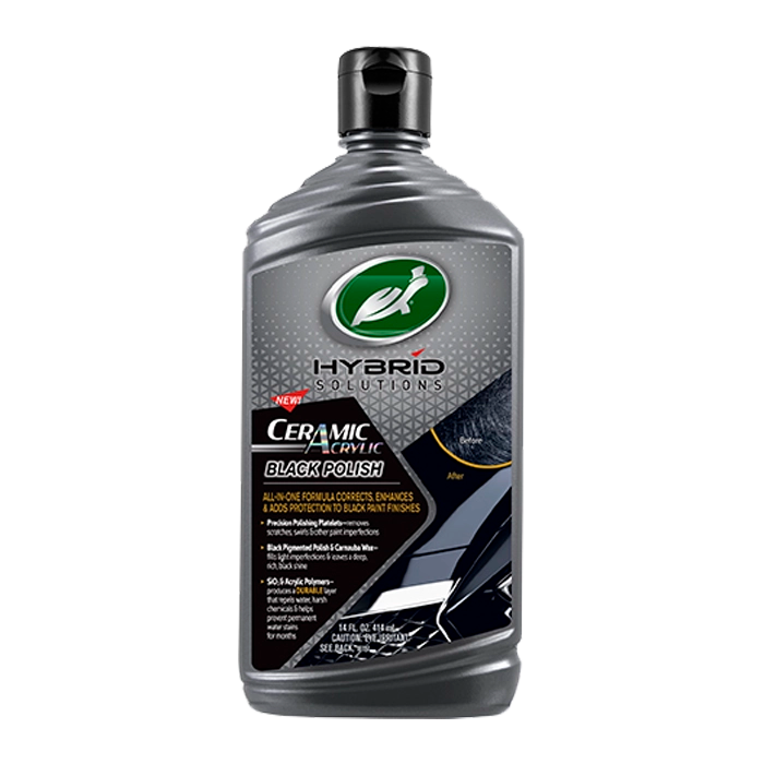 A grey bottle of Turtle Wax Ceramic Acrylic Black Polish