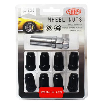 SAAS Wheel Nuts S/D 6 Spline 12 x 1.25 Inc Key Black 10Pk - 6330510BC