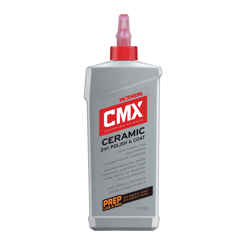 Grey bottle of Mothers CMX Ceramic Polish & Coat on a white background
