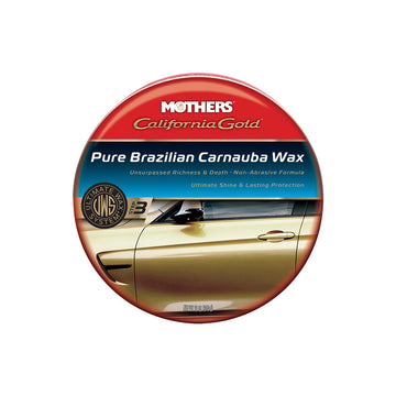 A round tin of Mother's California Gold Pure Brazilian Carnauba Wax on a white background